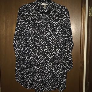 womens 3x 2x xxxl black polka dot blouse button up